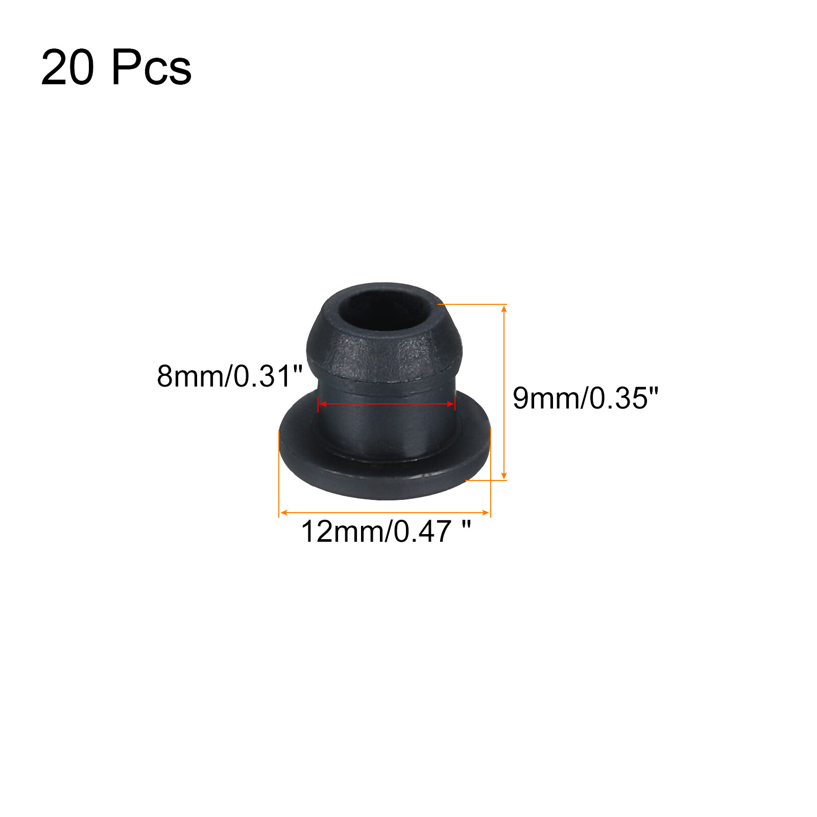 20pcs Silicone Hole Plugs Flush Type Panel Round Hole Plugs 8mm Diameter Black