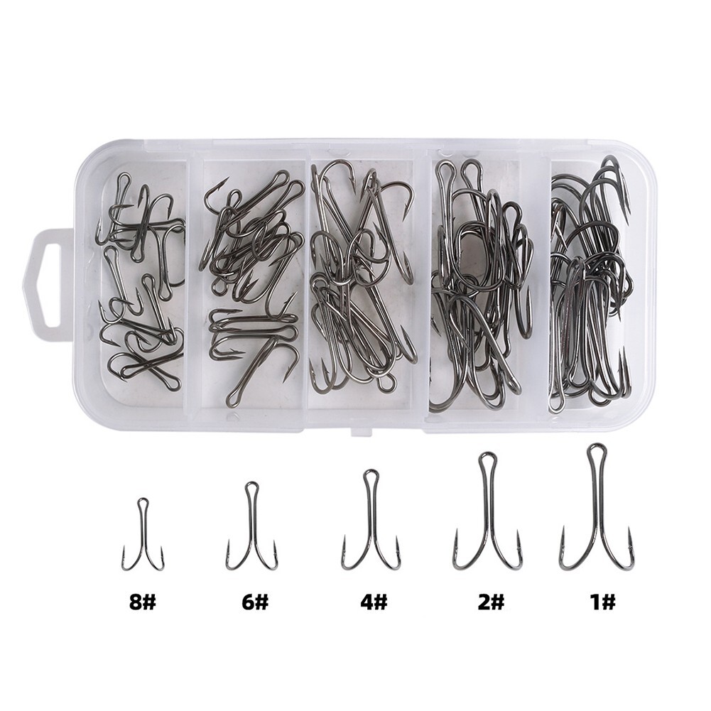 New 50pcs Saltwater Double Hook Dual High Carbon Steel Black/Fishing Hooks 8#-1#
