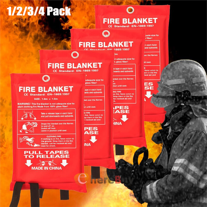 1~4X FIRE BLANKET Fiberglass Emergency Home Retardant Prepared 59''x59'' 47"x47"