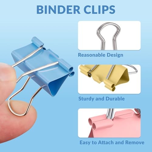 100 Count Binder Clips Assorted Sizes, Paper Binder Clips (0.6inch Multicolor