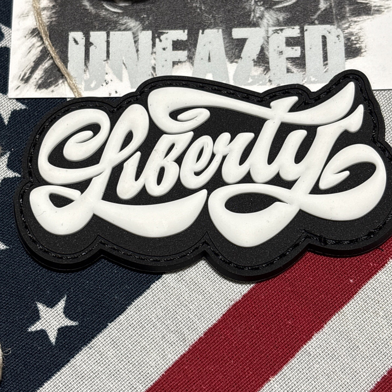Liberty Blk White Morale Tactical Hook & Loop Patch High Quality 3d PVC 2x3”