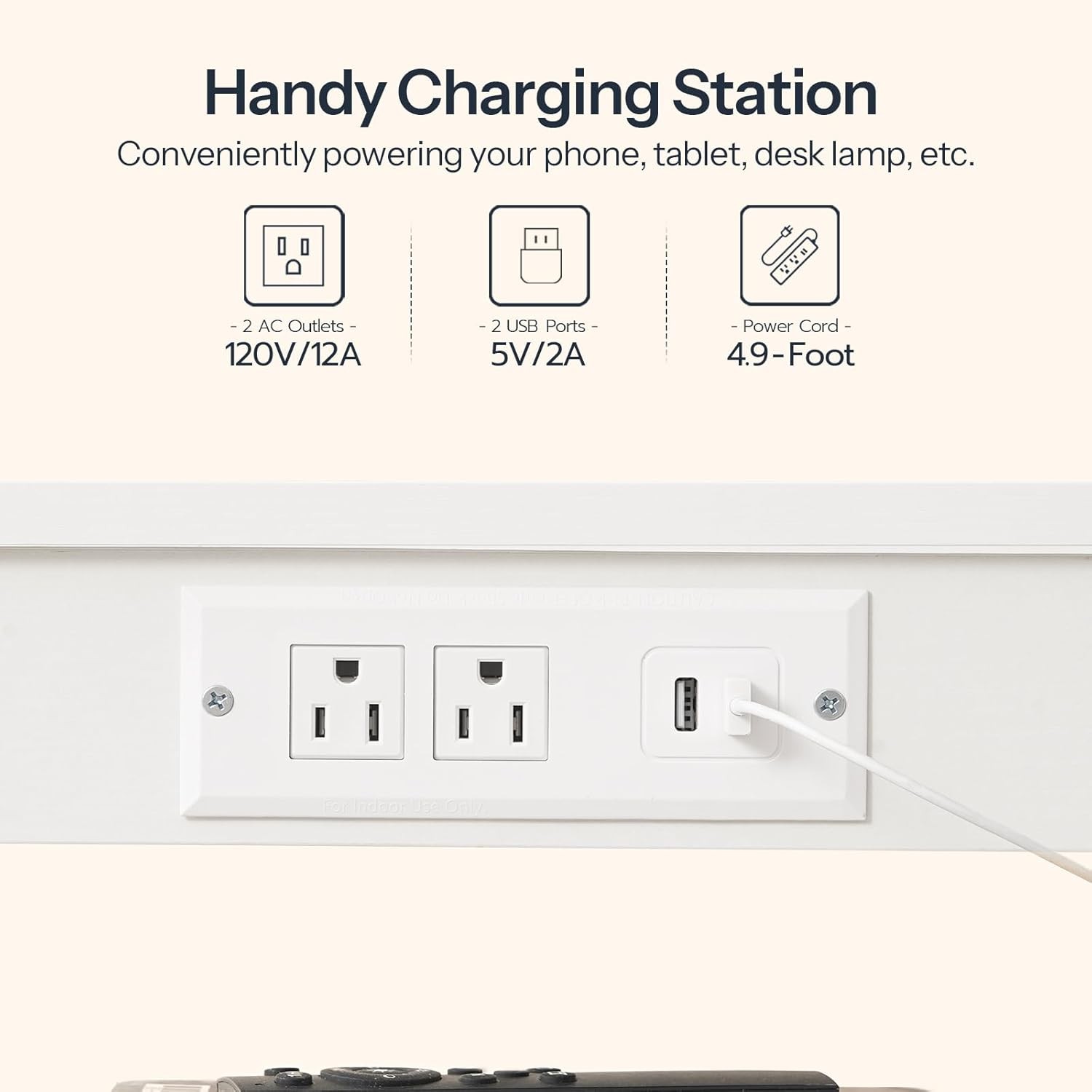 Side Table W/ Charging Station & USB Port Small End Table Small Space 3-Tier