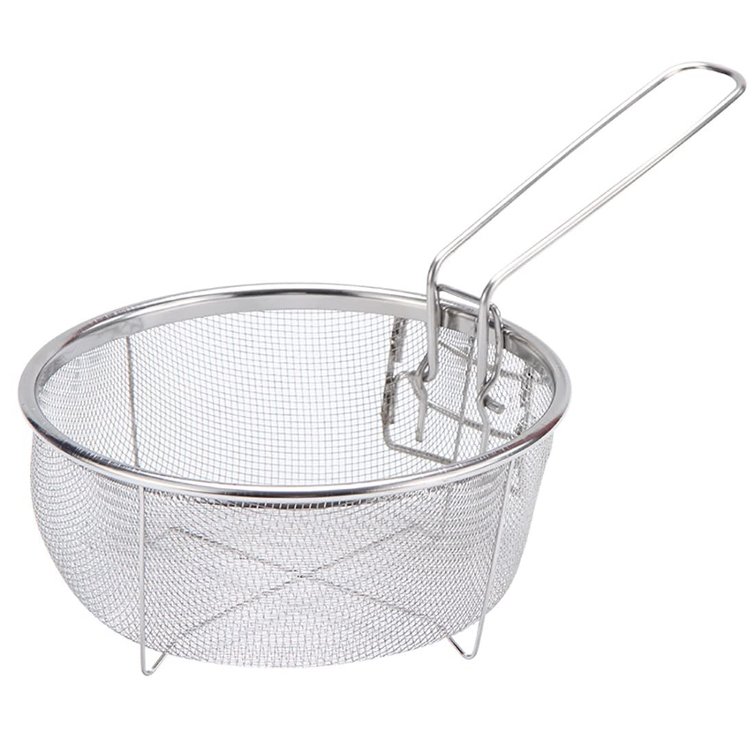 Stainless Steel Deep Fry Basket with Detachable Handle for Frying, Silver