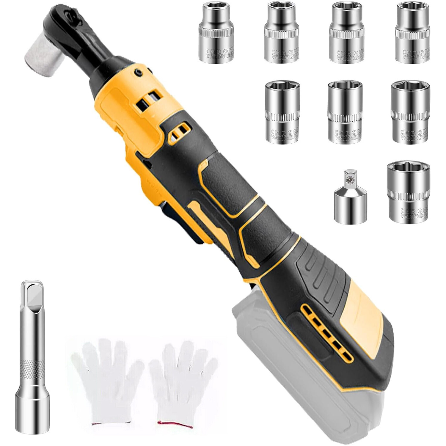 Brushless Cordless Electric Ratchet Wrench 3/8" for Dewalt 20V Li-Ion Battery