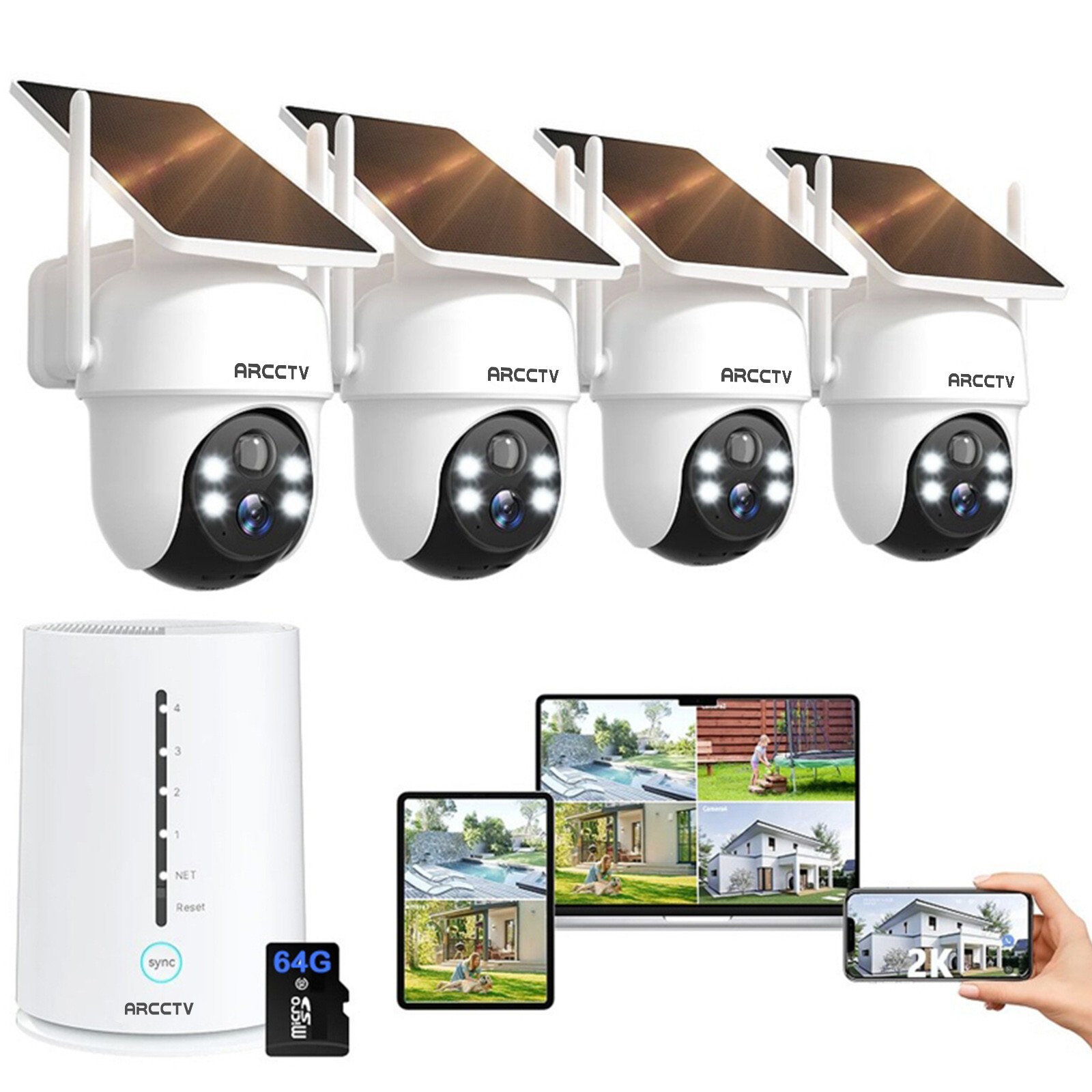 ARCCTV Outdoor 360° PTZ Solar Security Camera System Battery Wireless 4MP Home