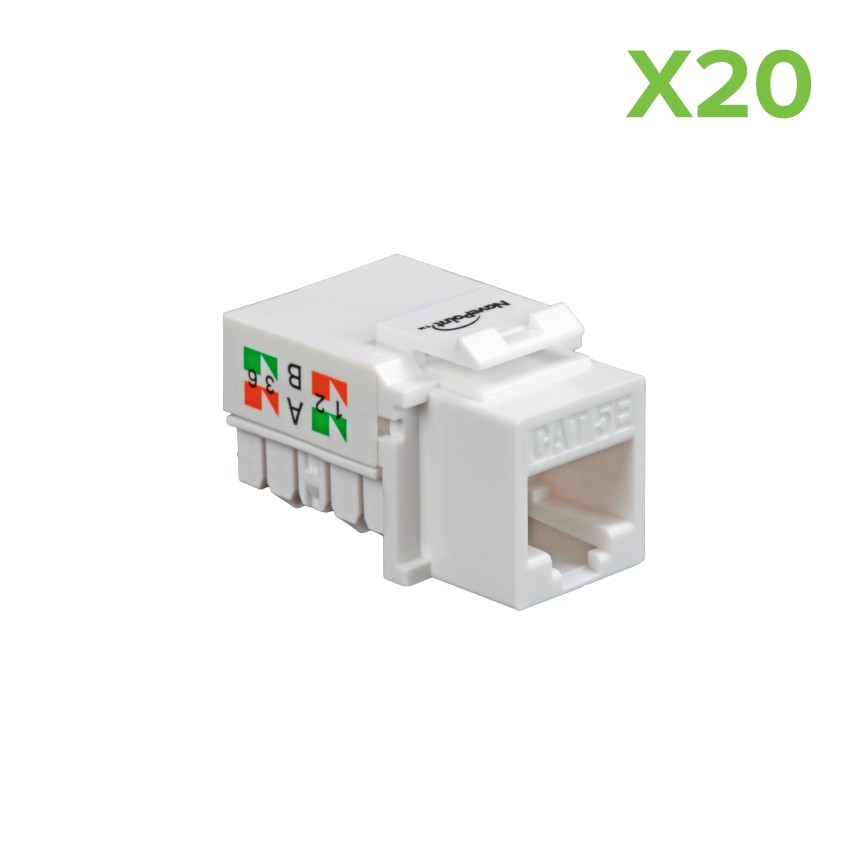 20 pack lot Keystone Jack Cat5e White Network Ethernet 110 Punchdown 8P8C