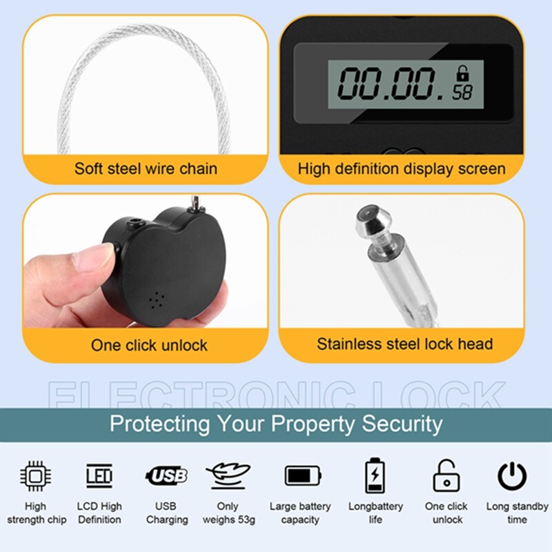 Black Time Lock LCD Display Time Lock Multifunction Travel Electronic Timer US