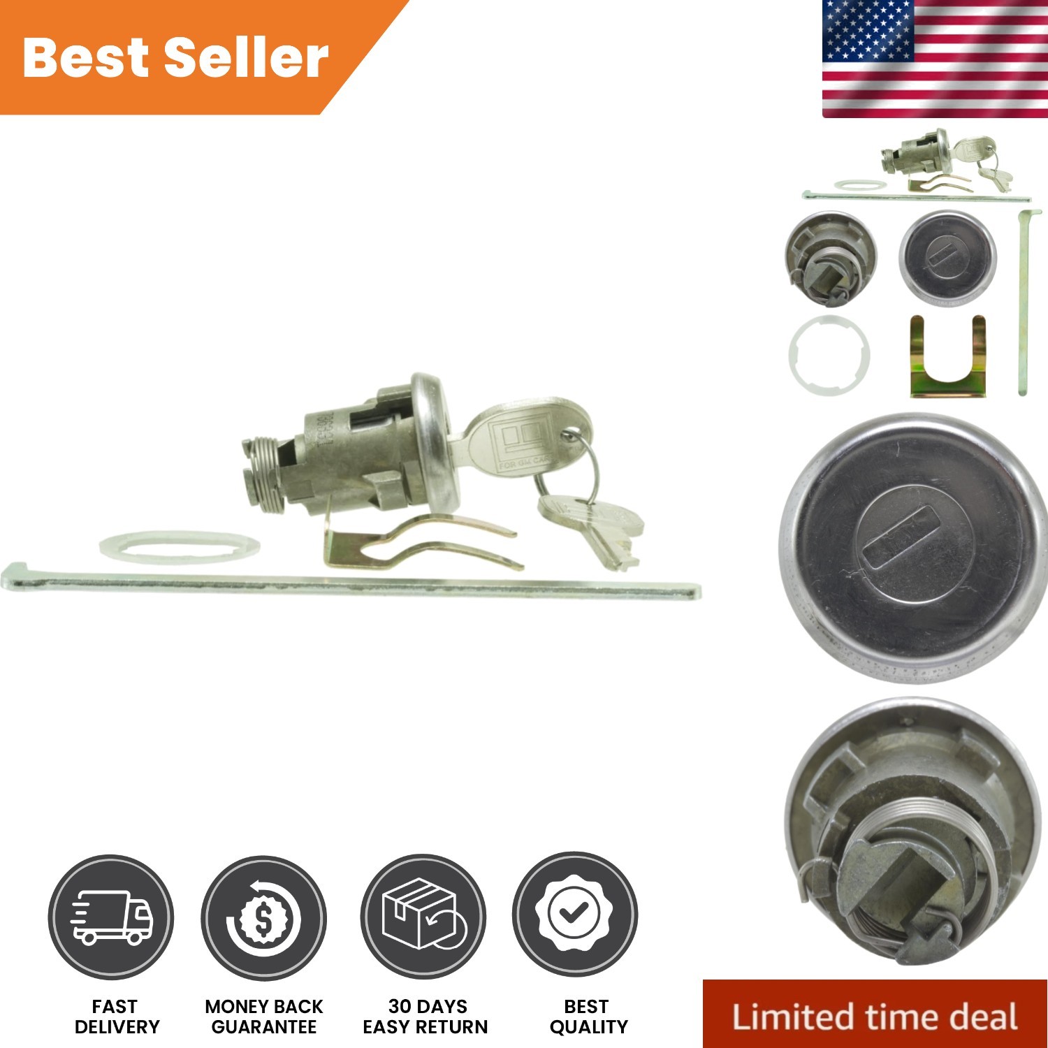Reliable GM Trunk Lock with Key - Secure Your Vehicle with Elegant Silver Style