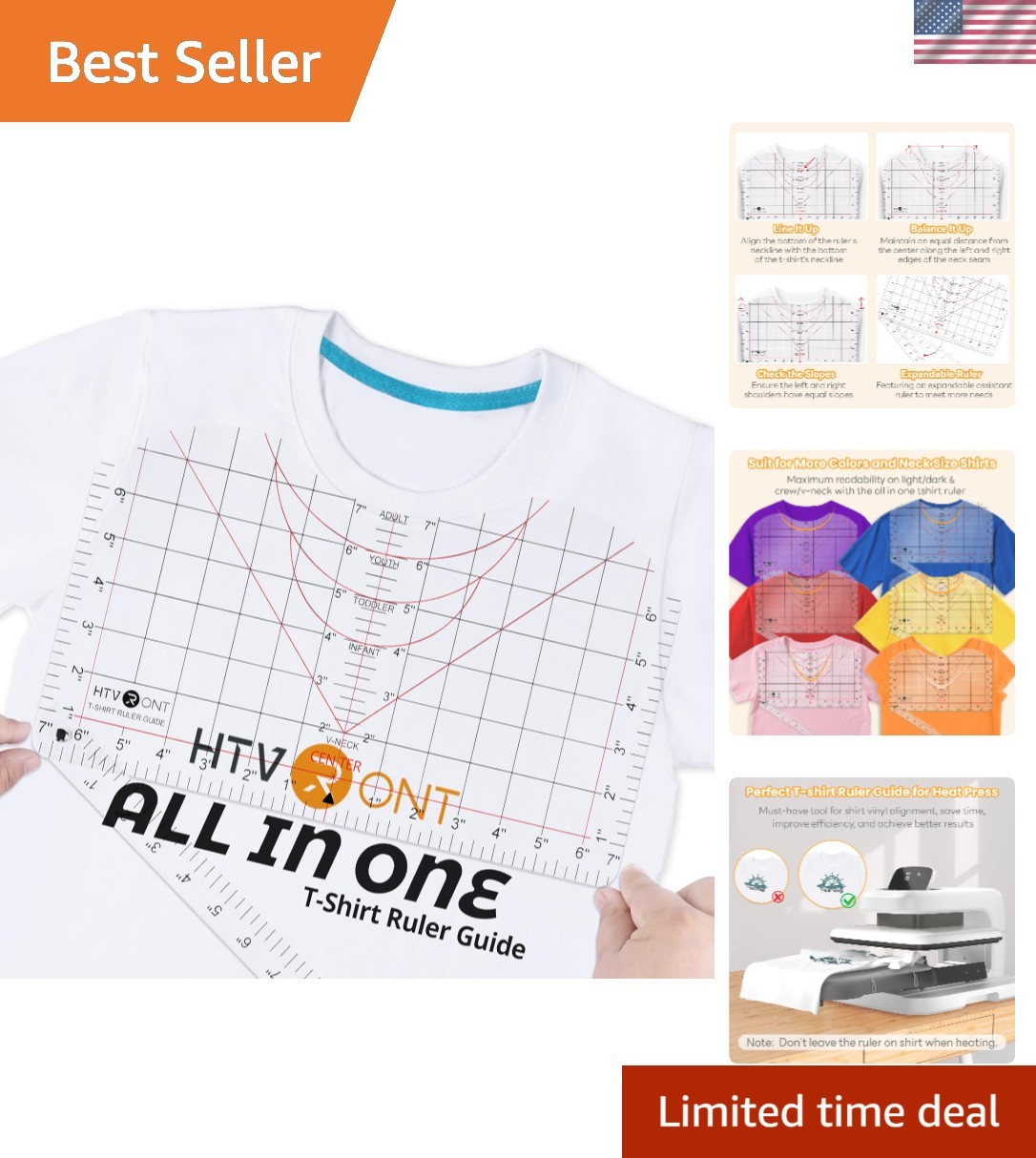 HTVRONT Tshirt Ruler Guide for Vinyl Alignment - Transparent PVC Tshirt Measurem