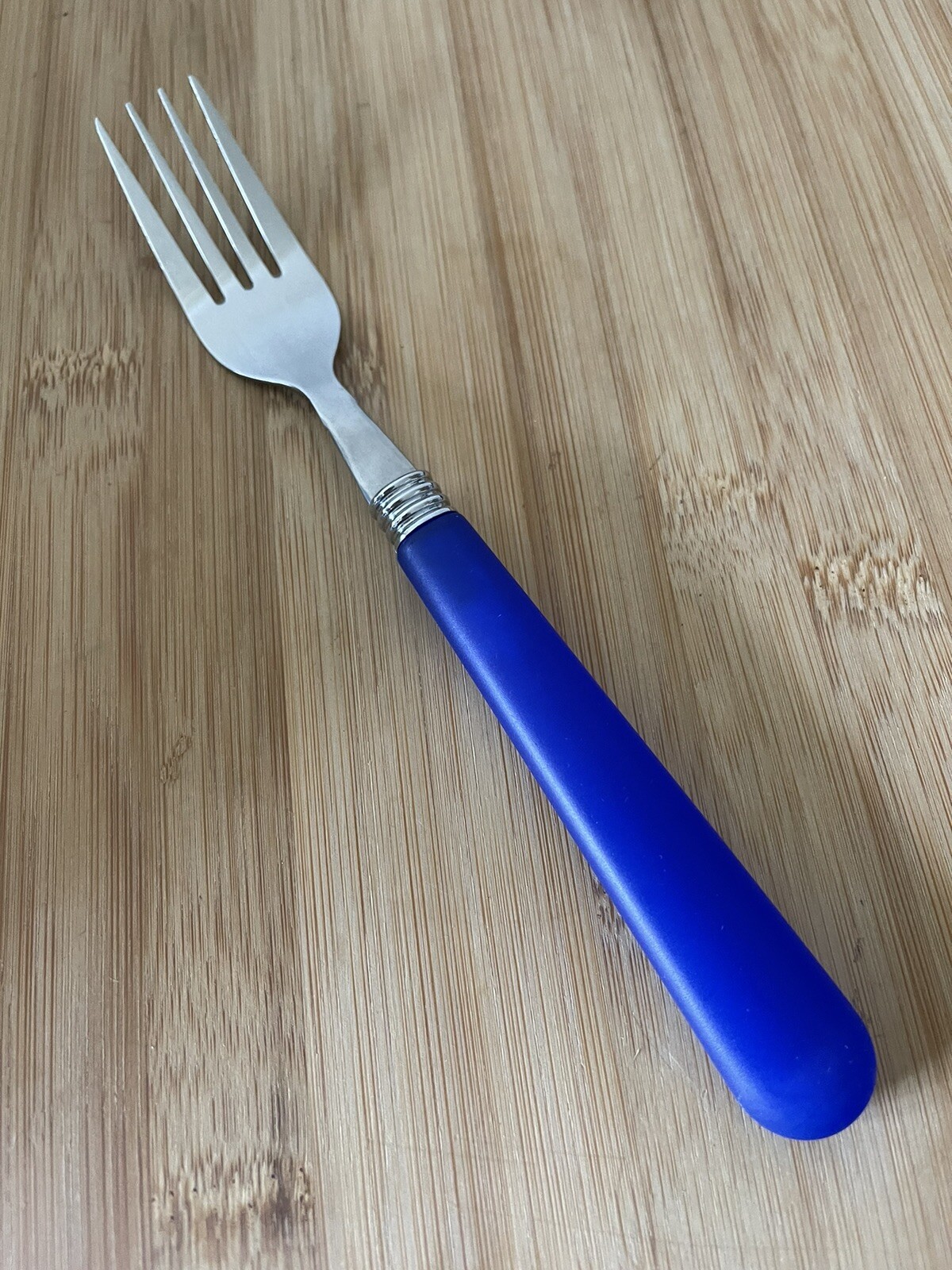 Stainless Plastic Translucent ROYAL COBALT BLUE Dinner Fork 7.75" EUC