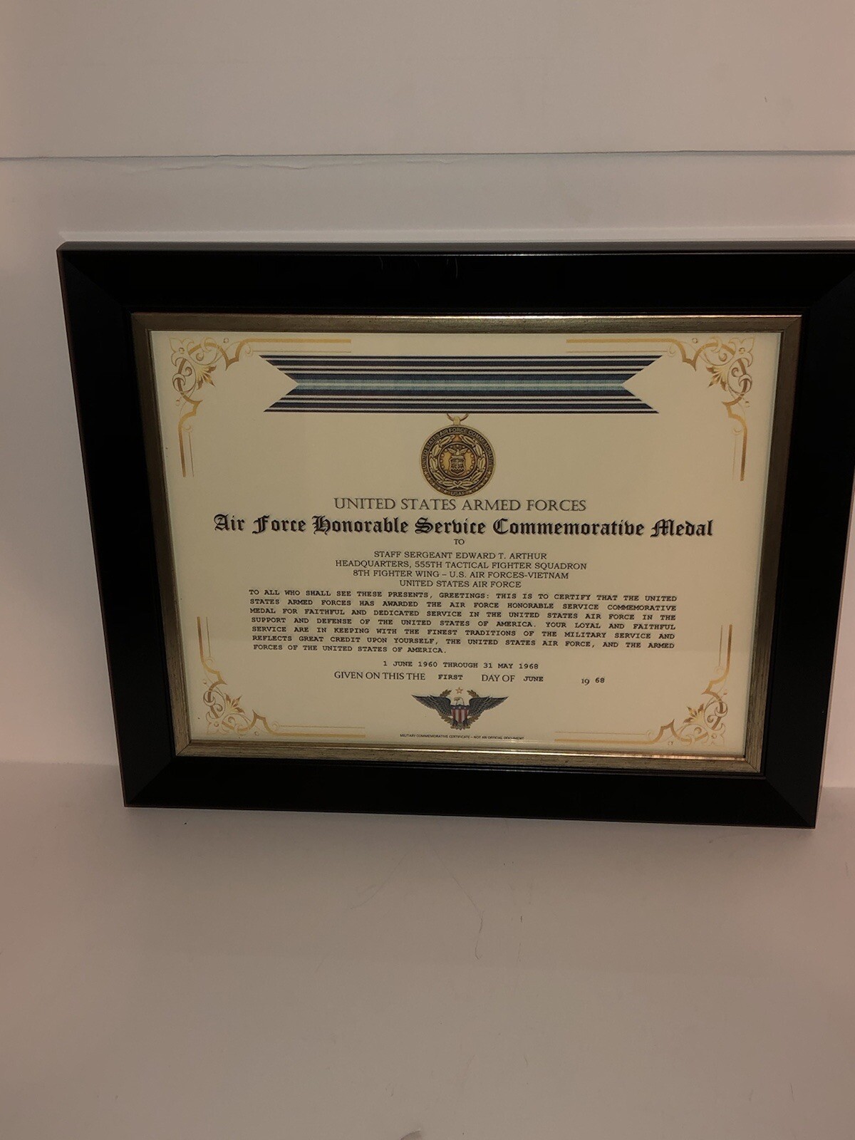 U.S. AIR FORCE HONORABLE SERVICE COMMEMORATIVE MEDAL CERTIFICATE ~ Type 1