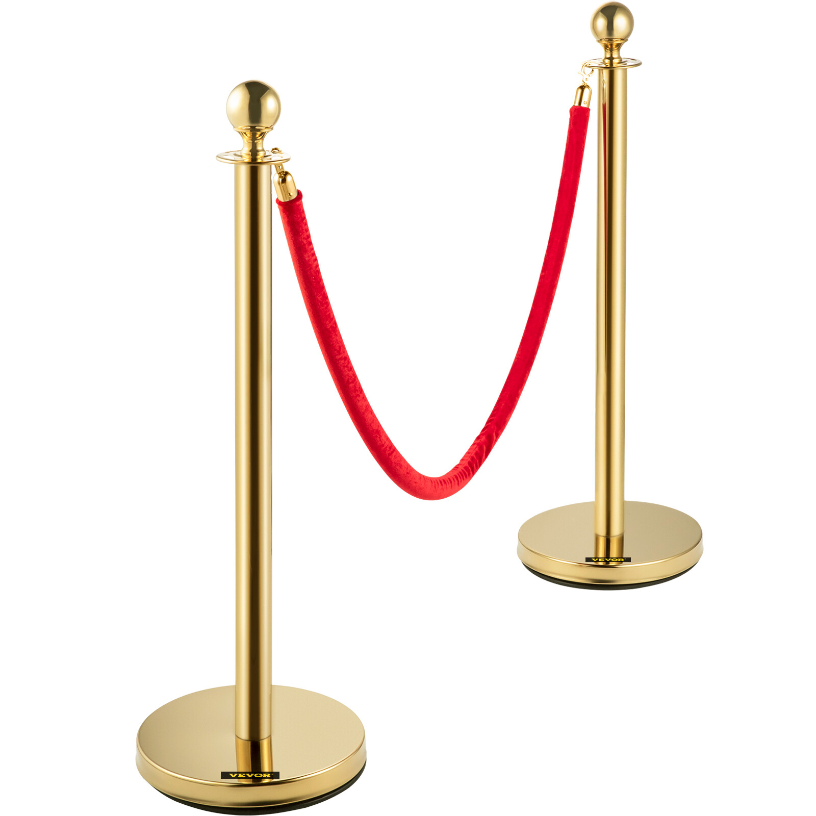 4PCs Crowd Control Stanchion Gold Posts Set w/ Red Velvet Rope Queue Barrier