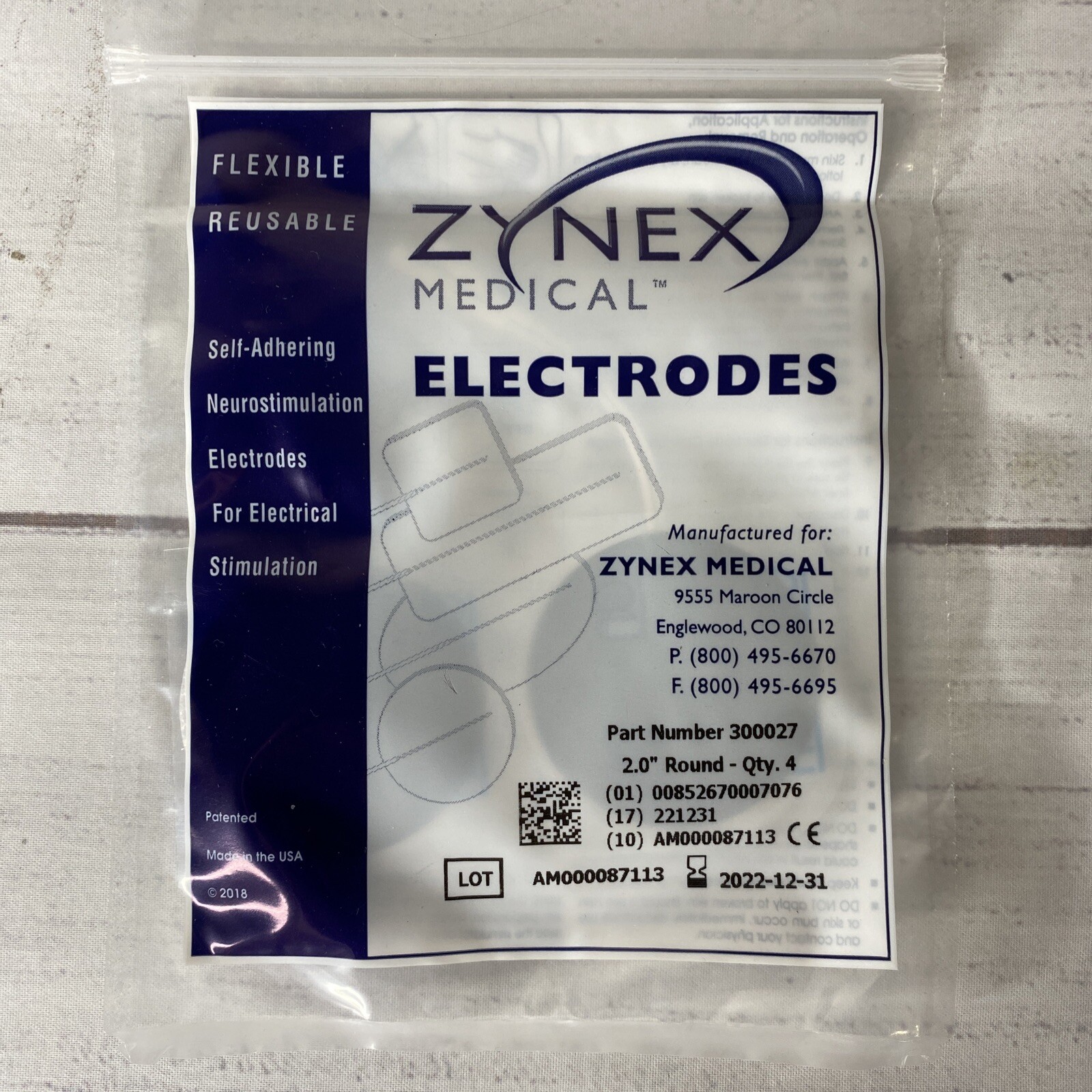 Zynex Medical Tens Unit 2" Electrodes Round Pads 1 Package of 4 PN# 300027