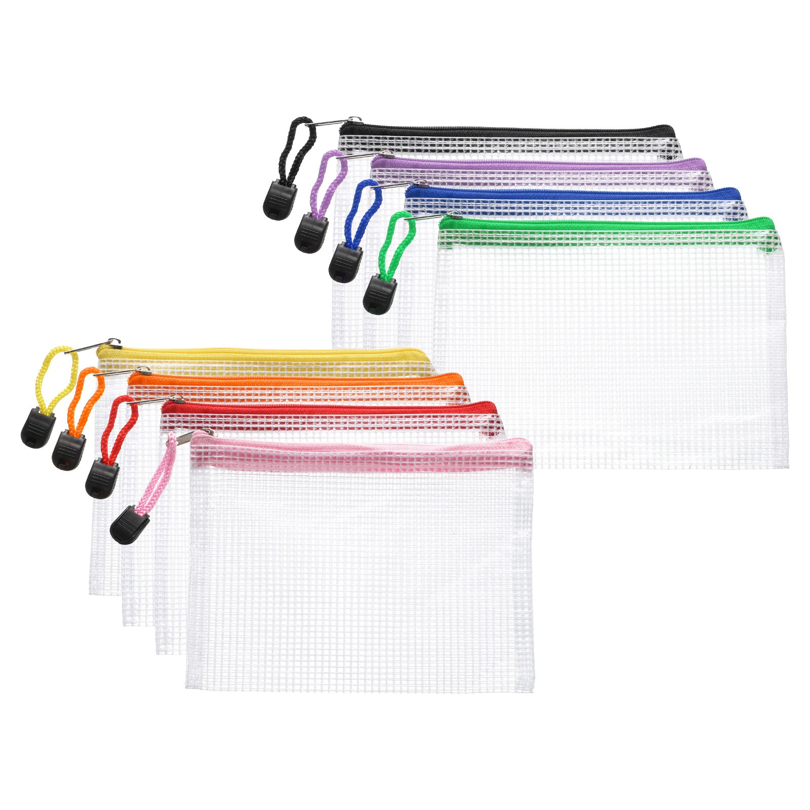 8pcs Mesh Zipper Pouch Bags A6 6.5" x 4.7" Plastic Waterproof Mesh Bag, 8 Colors