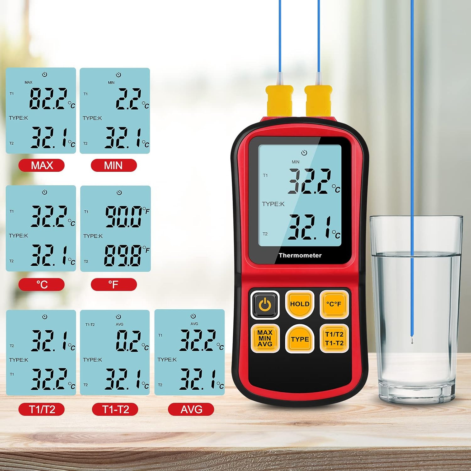Digital Thermometer Dual Channel Thermometer Temperature Thermometer | Two K-Typ