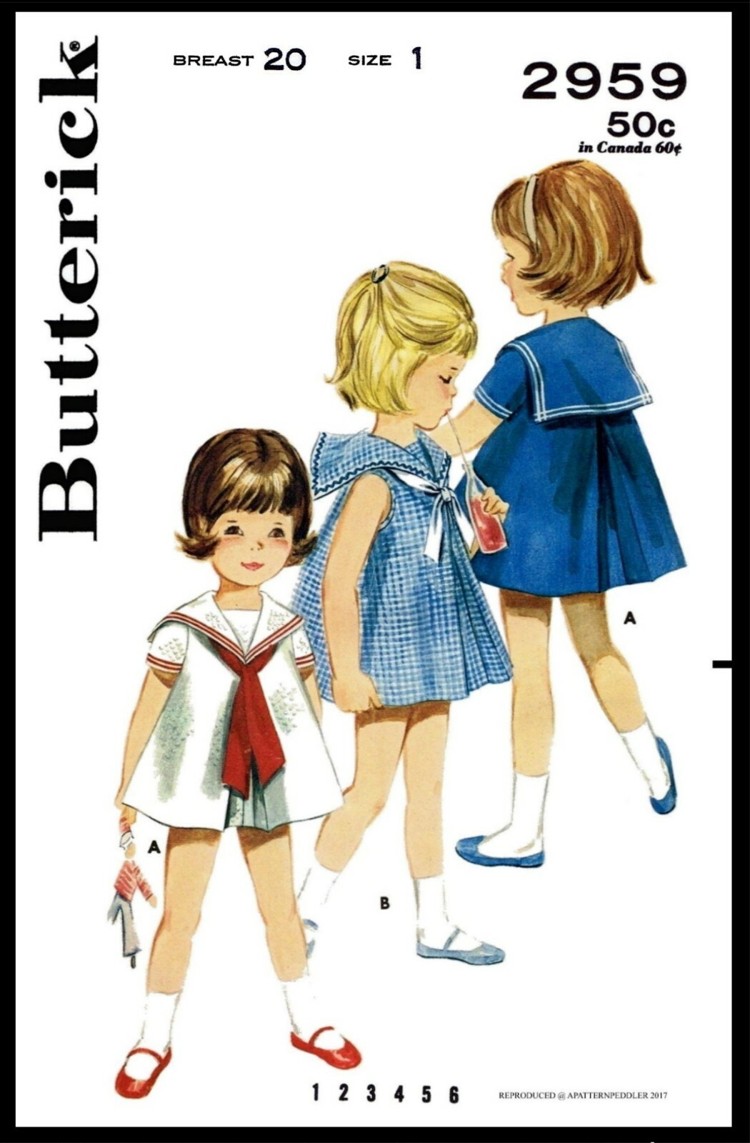 Girl's Sailor Nautical Dress Frock Sewing Pattern BUTTERICK 2959