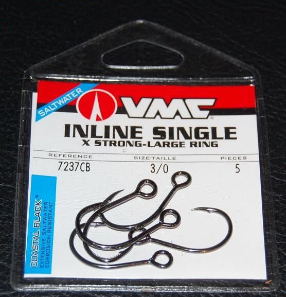 VMC 7237 Inline Single Hooks Size 3/0 Coastal Black Pack of 5 7237CB-30