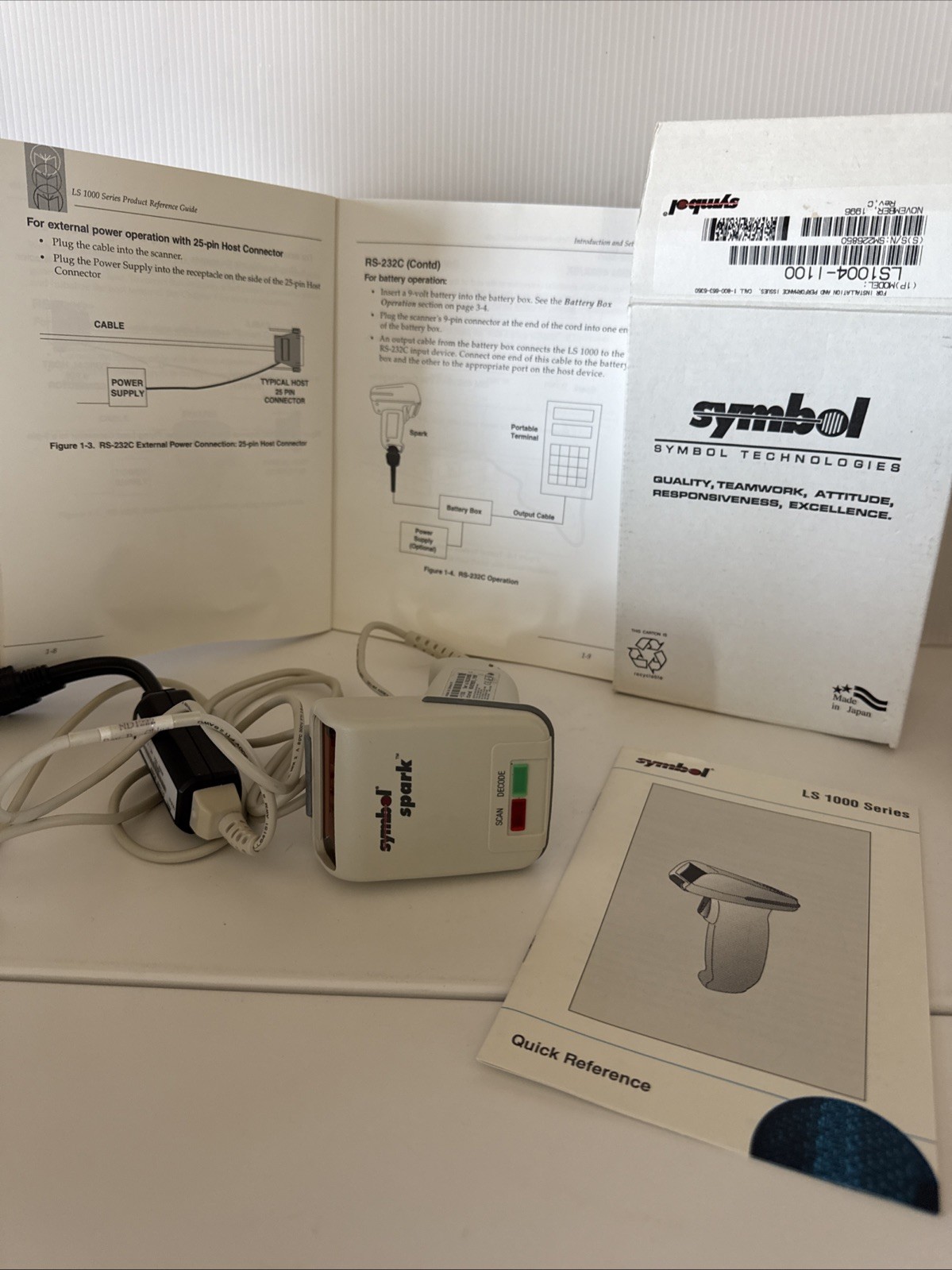 Symbol Spark Barcode Scanner With Manual LS1004-I100 Not Tested
