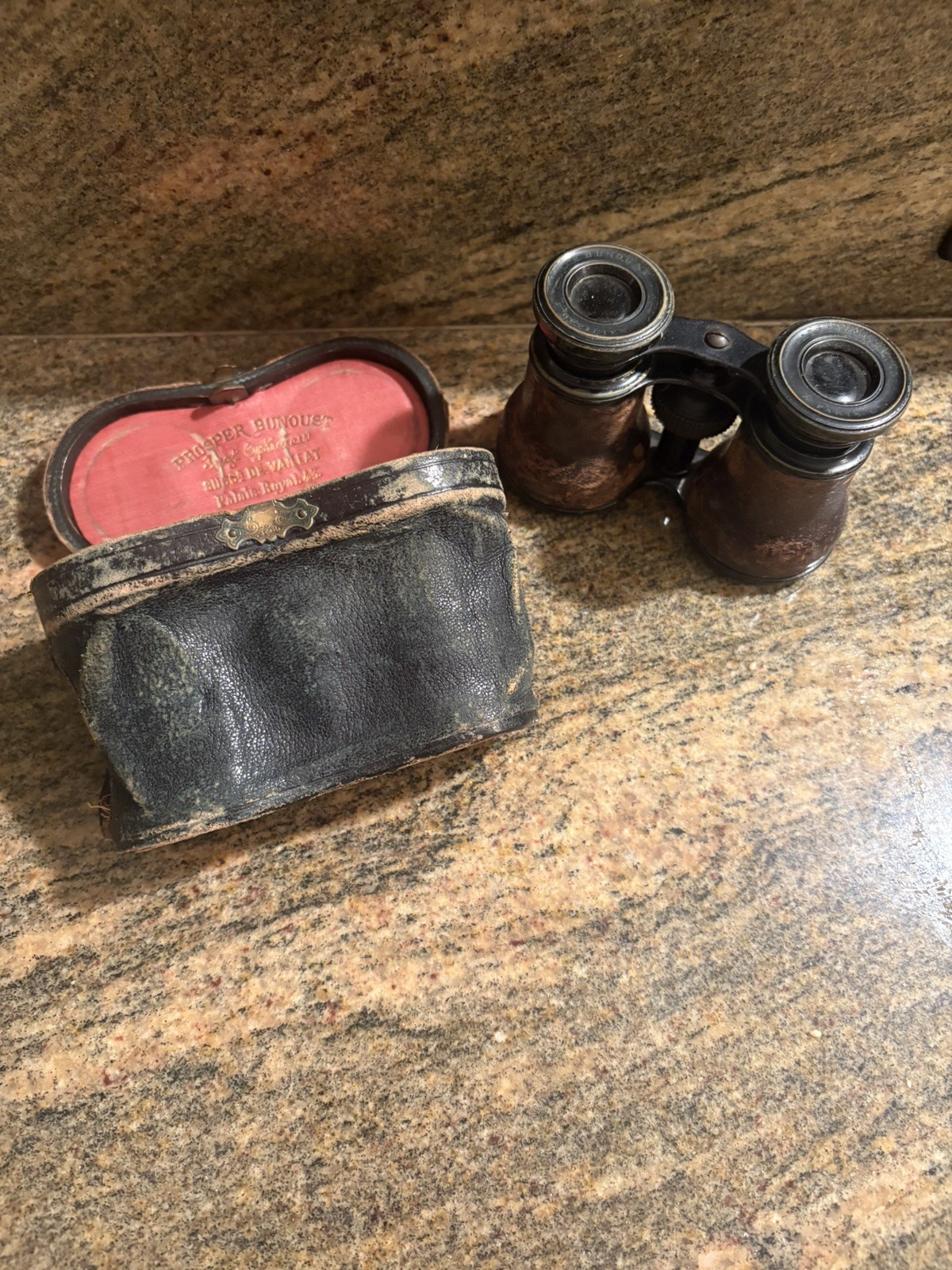 Vintage Pair Of Theater Binoculars  Prosper Bunoust With Leather Case. Paris.