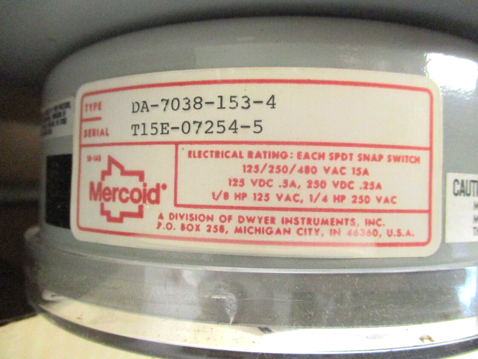 MERCOID TEMPERATURE SWITCH , DA-7038-153-4 , SURPLUS