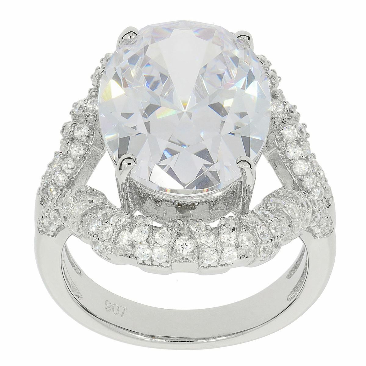 Sterling Silver Semi Mount Ring Setting OV 16X12mm White Topaz Accents