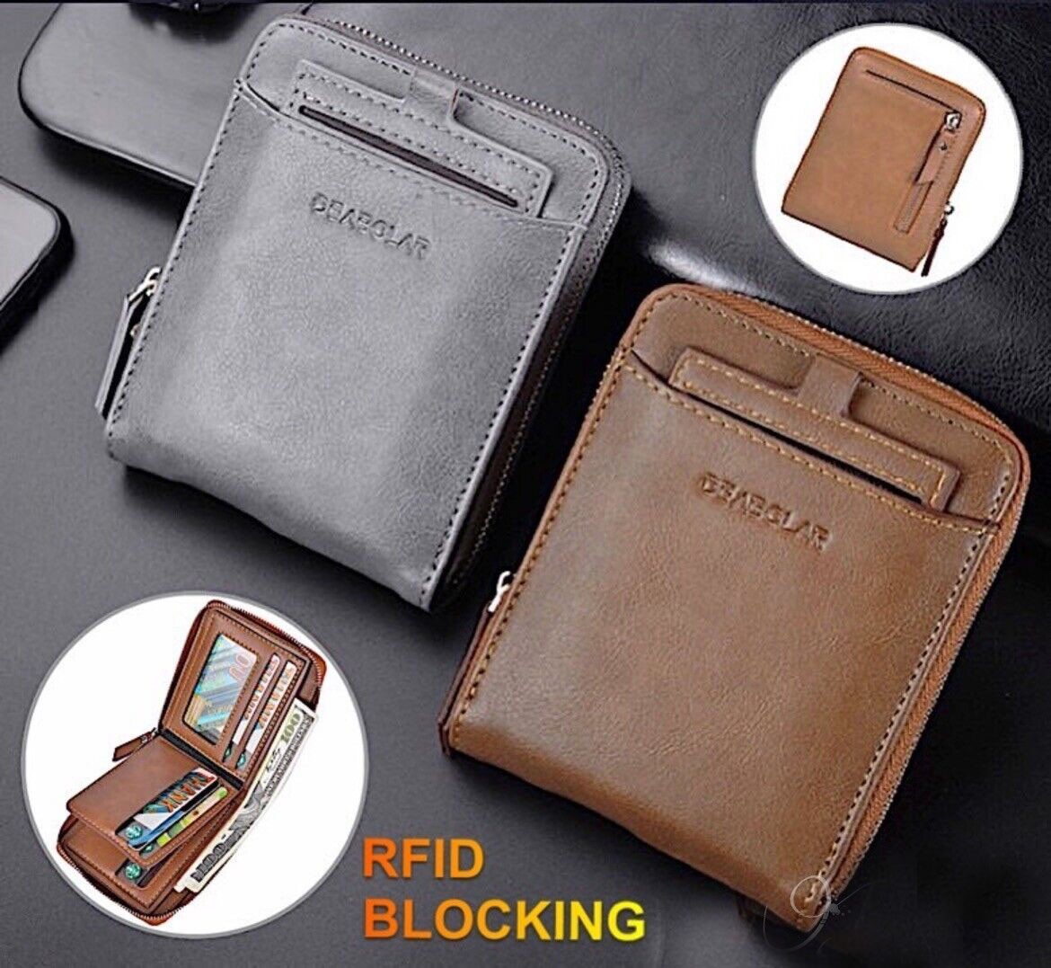 Men RFID Blocking Leather Bifold Wallet Credit Card ID Holder Zip Around Purse