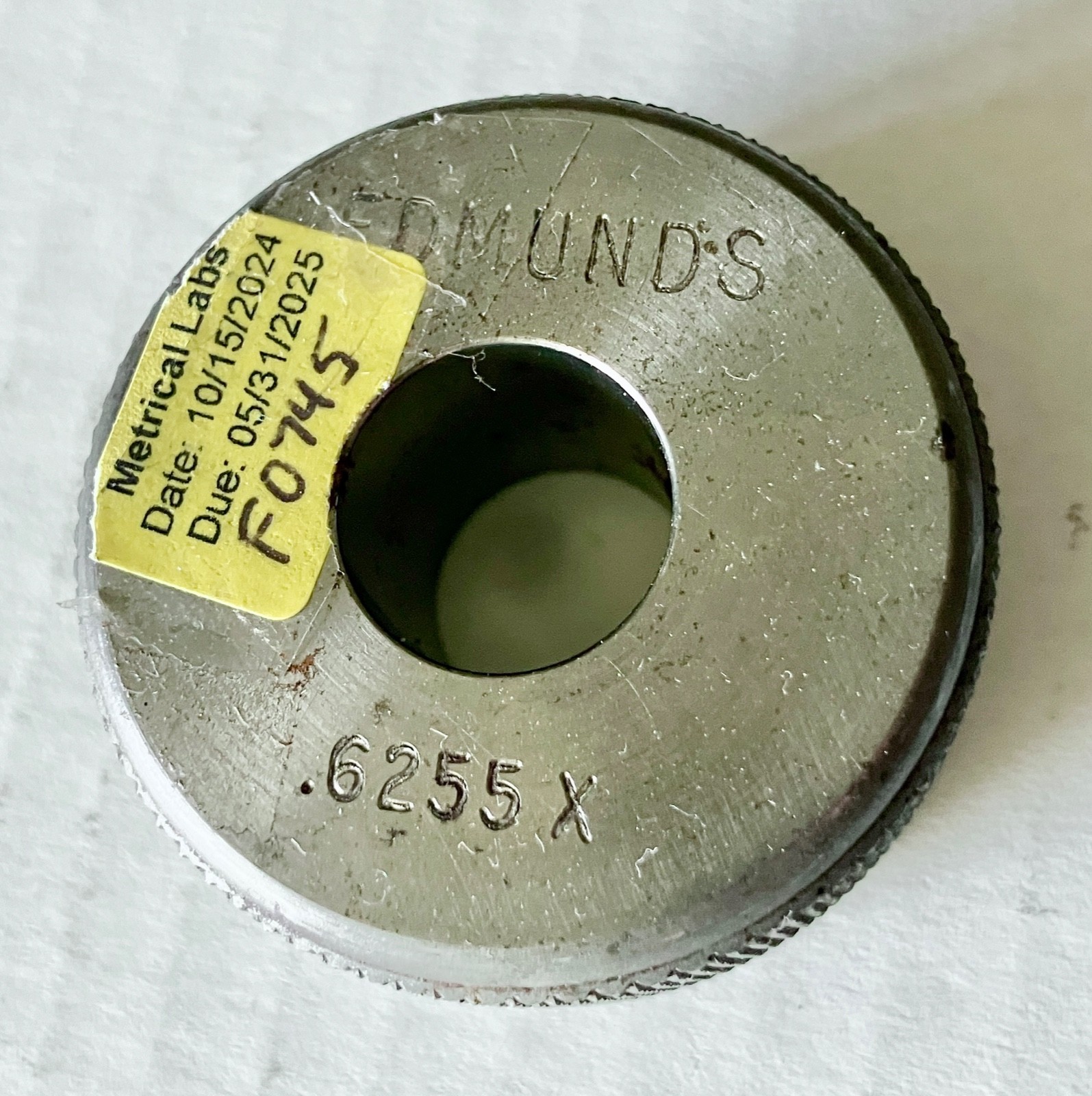 EDMUNDS .6255 X MASTER PLAIN BORE RING GAGE .6250 +.0005 OVERSIZE 5/8"