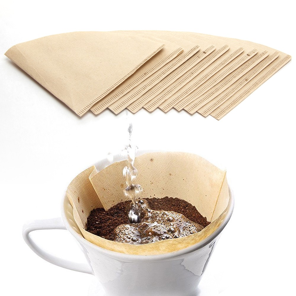 Pack of 100 Disposable Unbleached Coffee Filters for Pour Over Ground Brew Lea