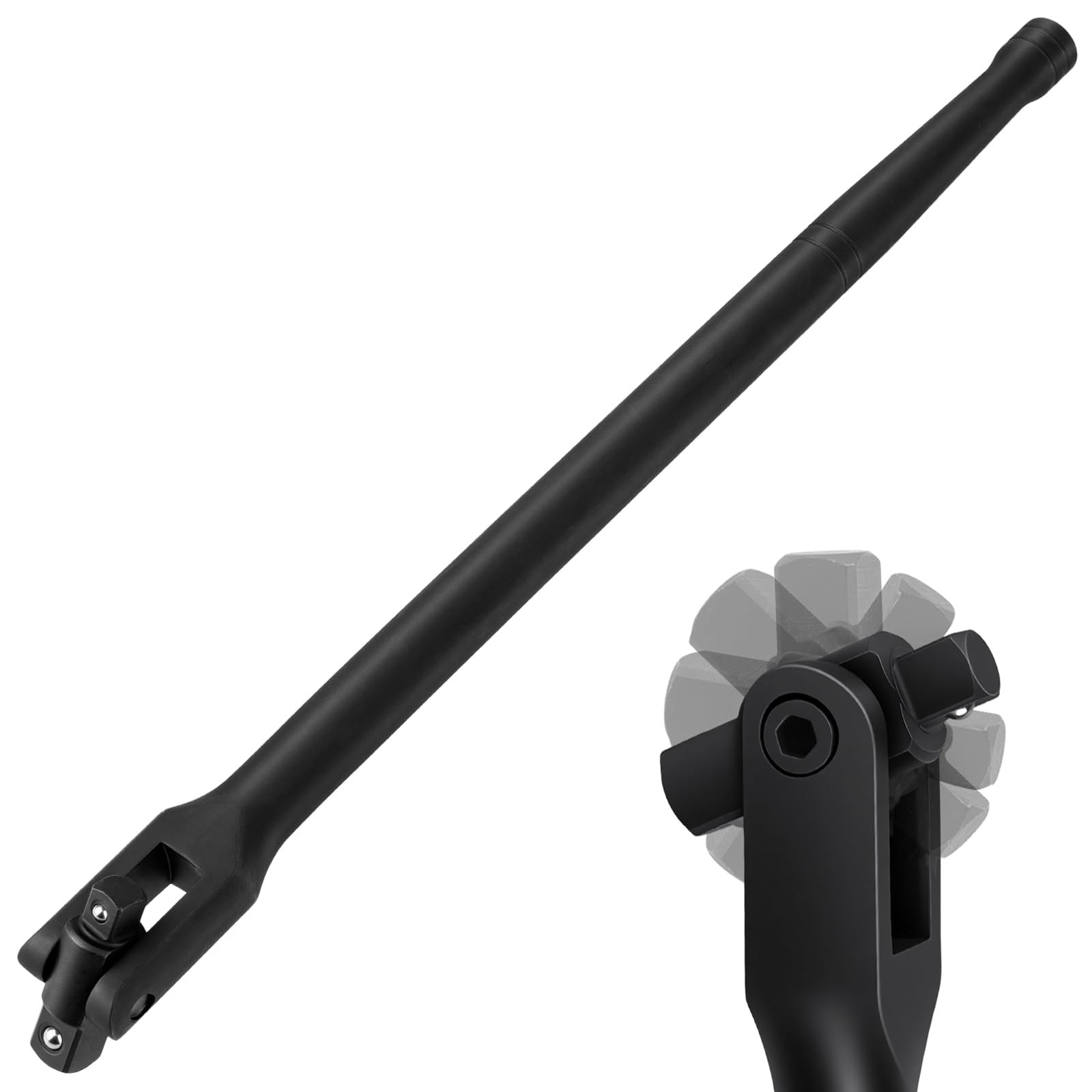 16-Inch Dual Drive Breaker Bar, 3/8" and 1/2" Drive, 360° Rotatable Head with...