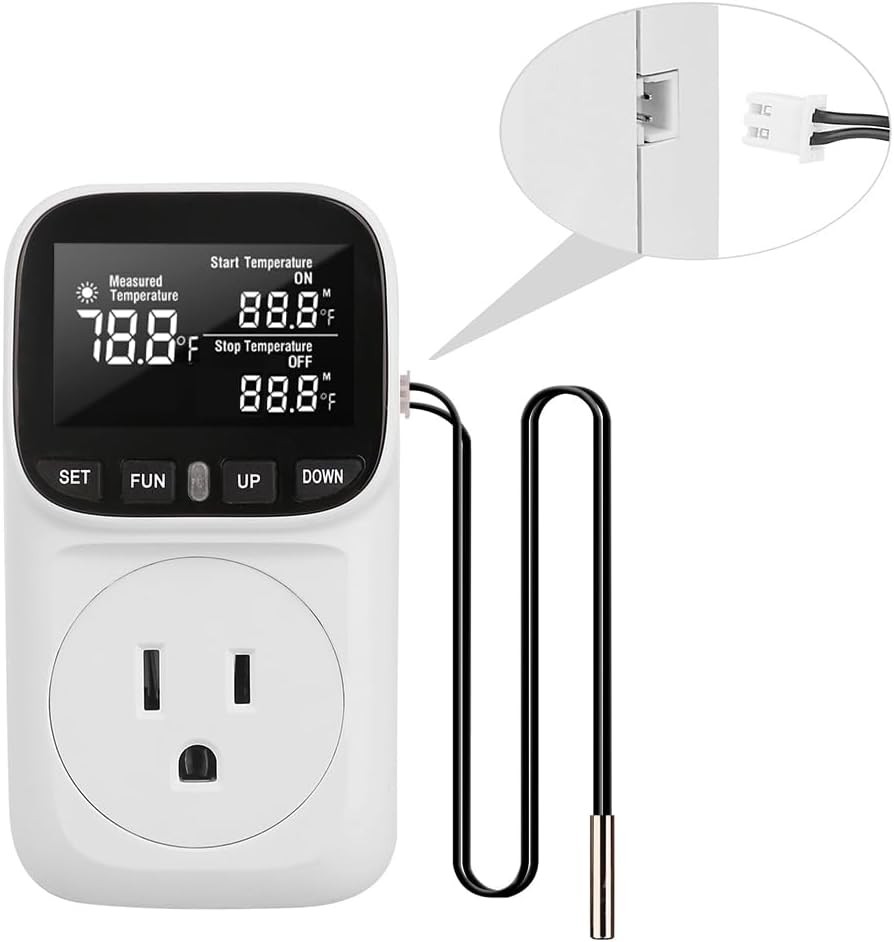 Diymore 1800W Digital Temperature Controller Plug in Thermostat Outlet White