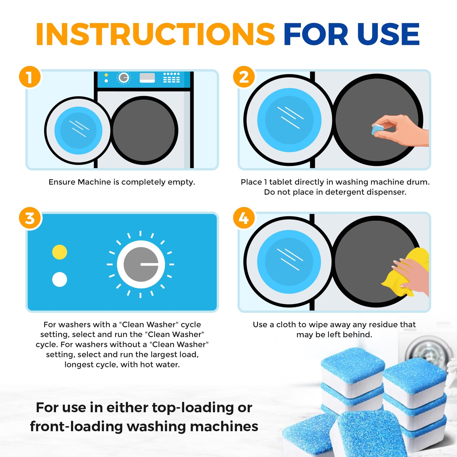 Bastion Washing Machine Cleaner, Deodorizer, & Descaler - 24 pack
