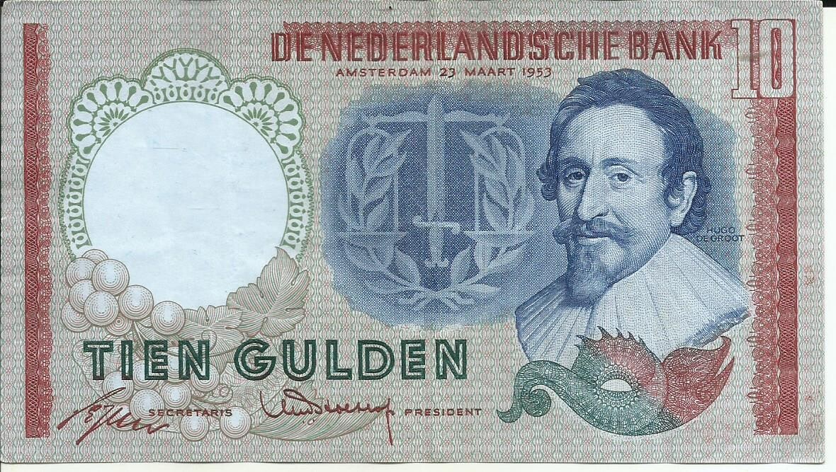 NETHERLANDS 10 GULDEN 1953  P 85. XF CONDITION. 4RW 02OCT
