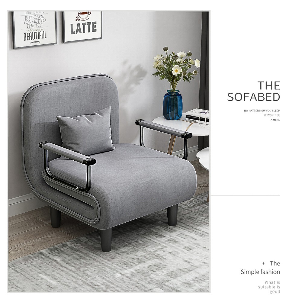 Folding Sofa Chair with Small Pillow Linen Fabric Multi-Purpose