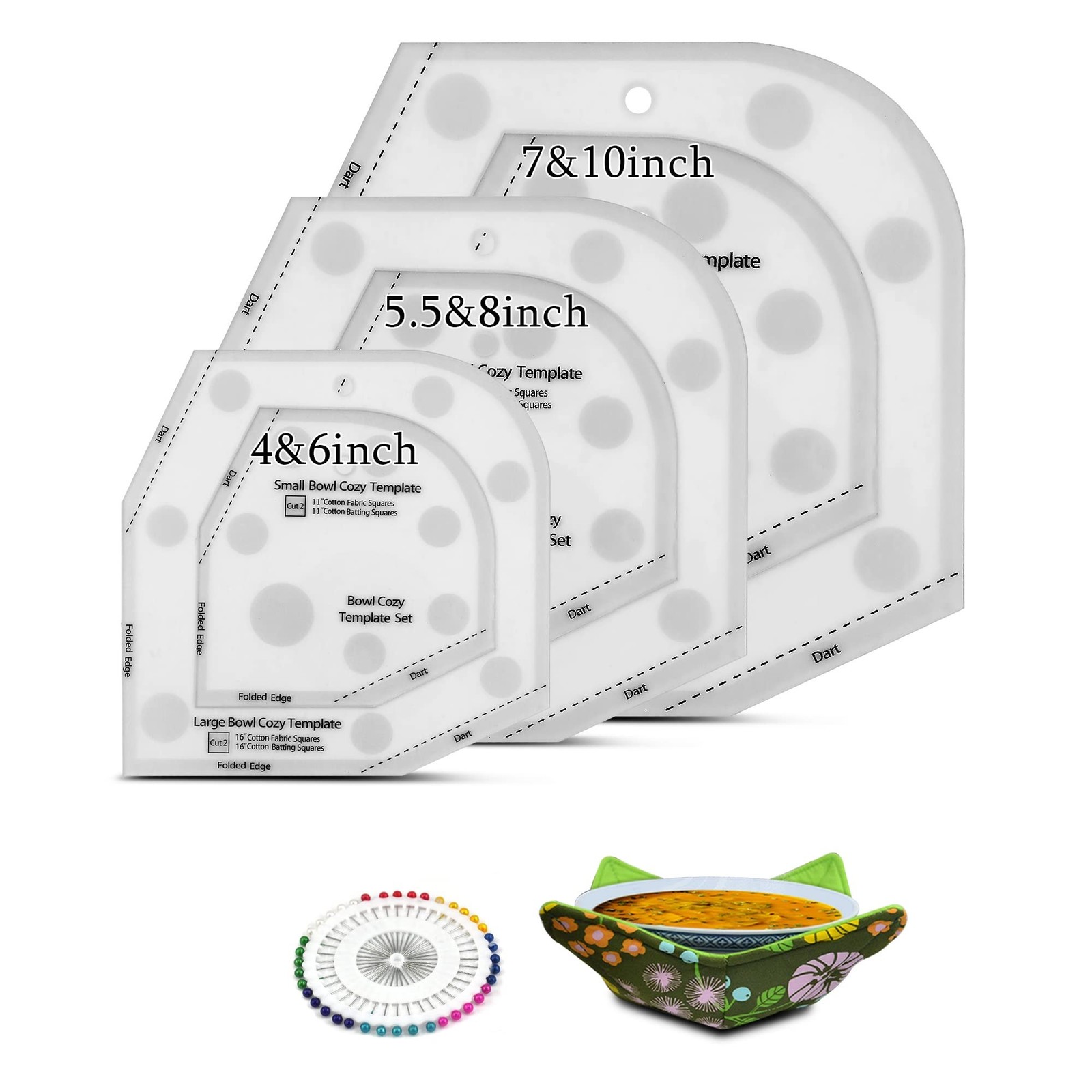 Bowl Cozy Template 3 Sizes, Bowl Cozy Pattern Template Cutting Ruler Set,Sewi...