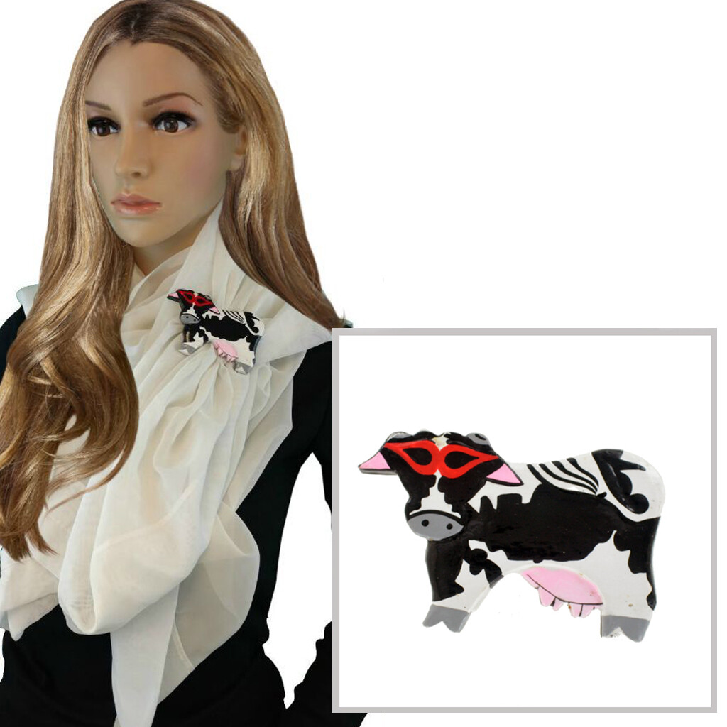 Vintage Cool Cowgirl Painted Wood Scarf Slide Clip Ring or T Shirt Tie