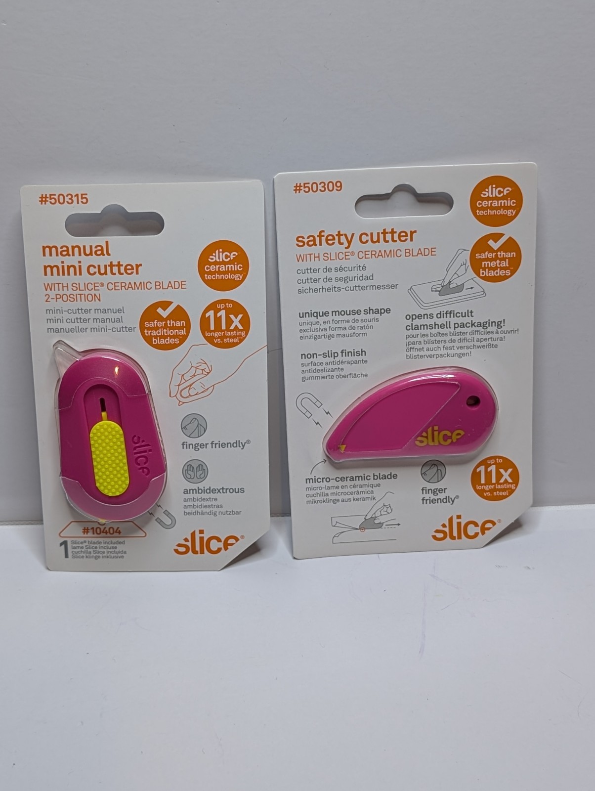 Slice Pink Ceramic Cutter Set Lot of 2 New Sealed Mini + Safety Cutter