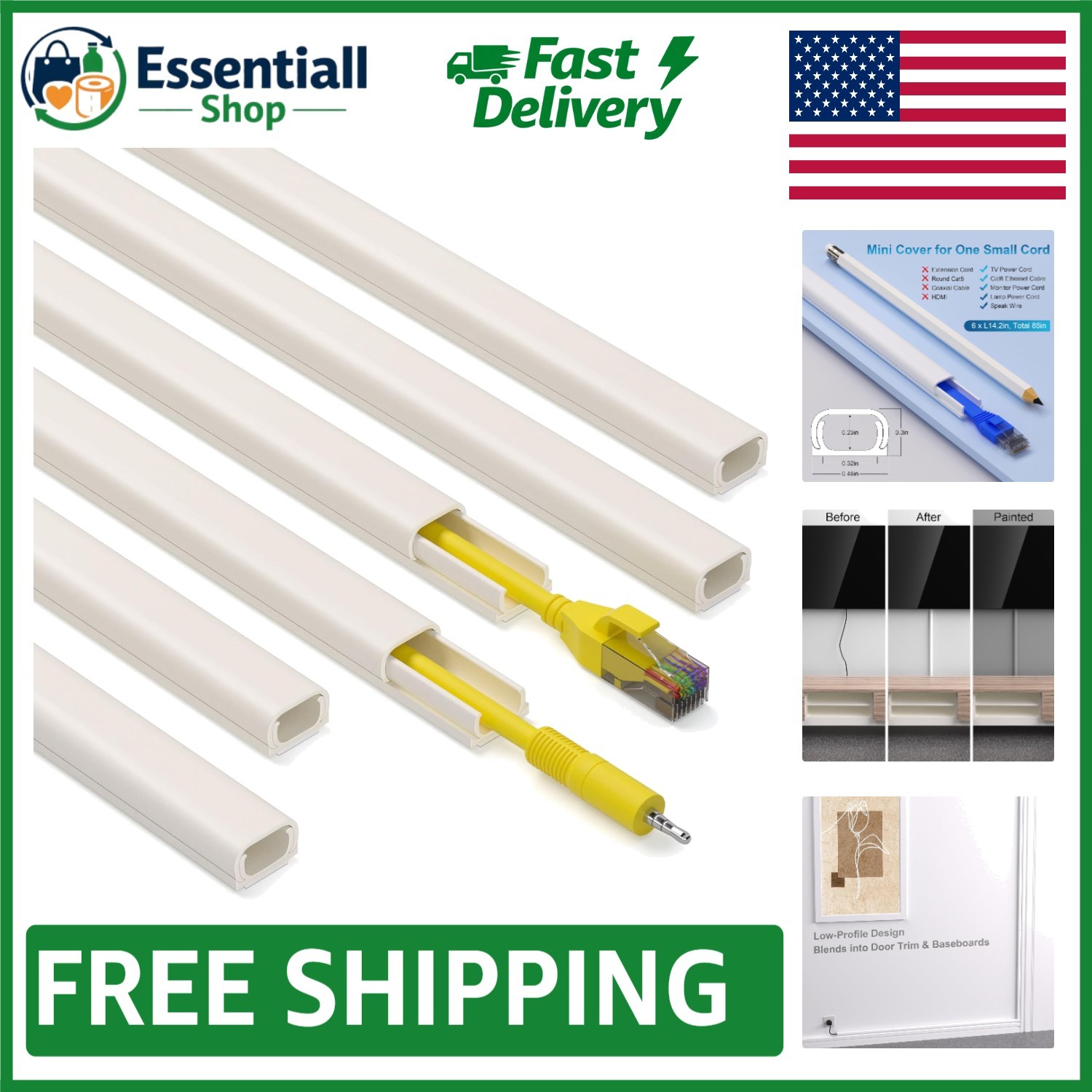 Compact 85in Cable Hider Kit - Paintable PVC for Effortless Wire Concealment