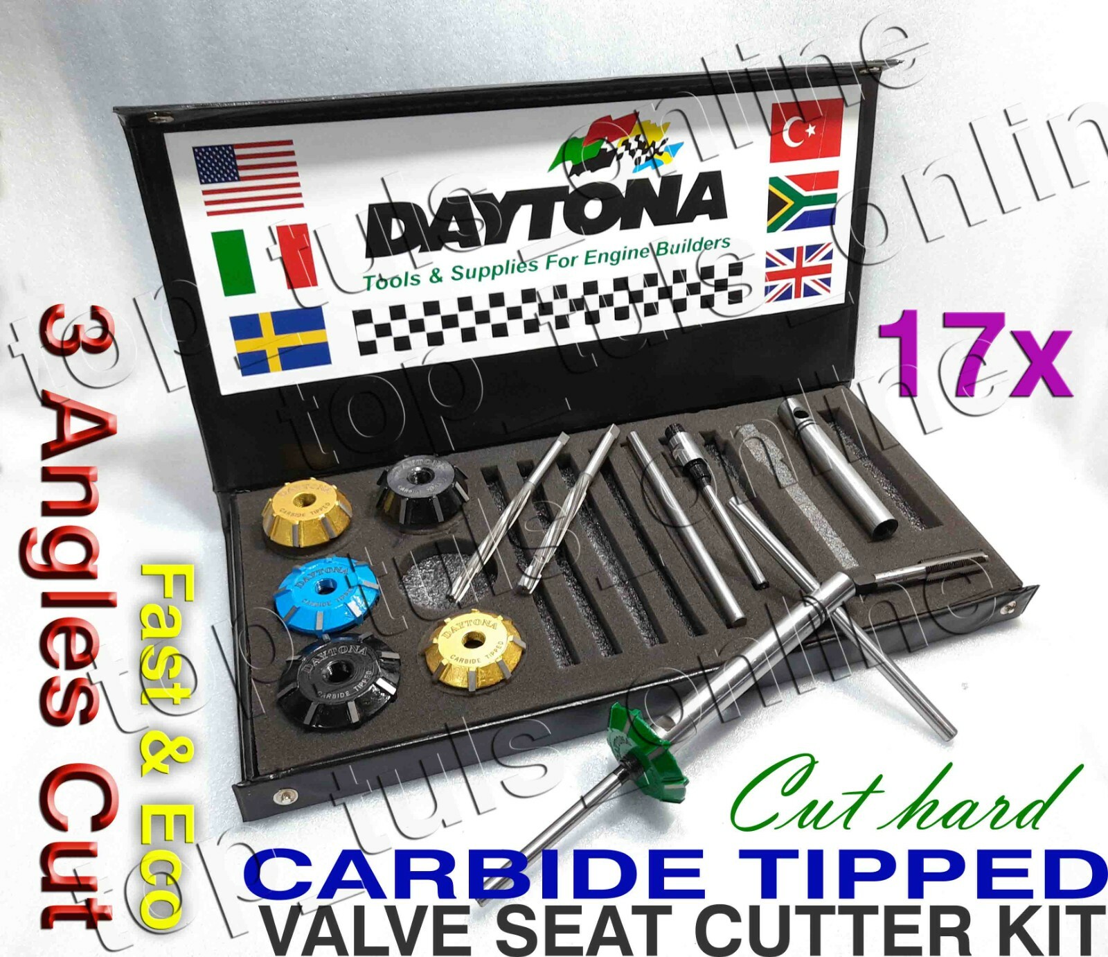 17x DAYTONA 3 ANGLE CUT Honda XR350R Head VALVE SEAT CUTTER KIT CARBIDE TIPPED