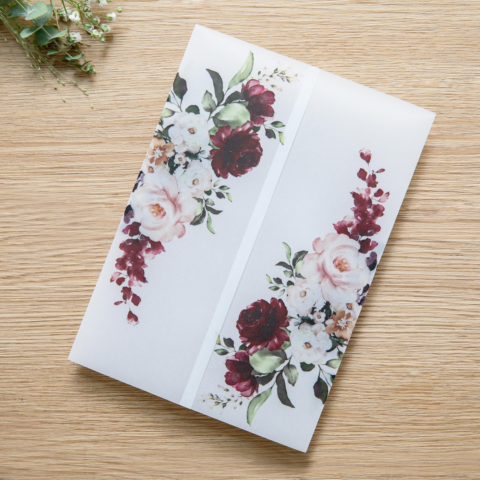 50 PCS Vellum Jackets for 5x7 Invitations- 135gsm Burgundy Floral Printed Vel...