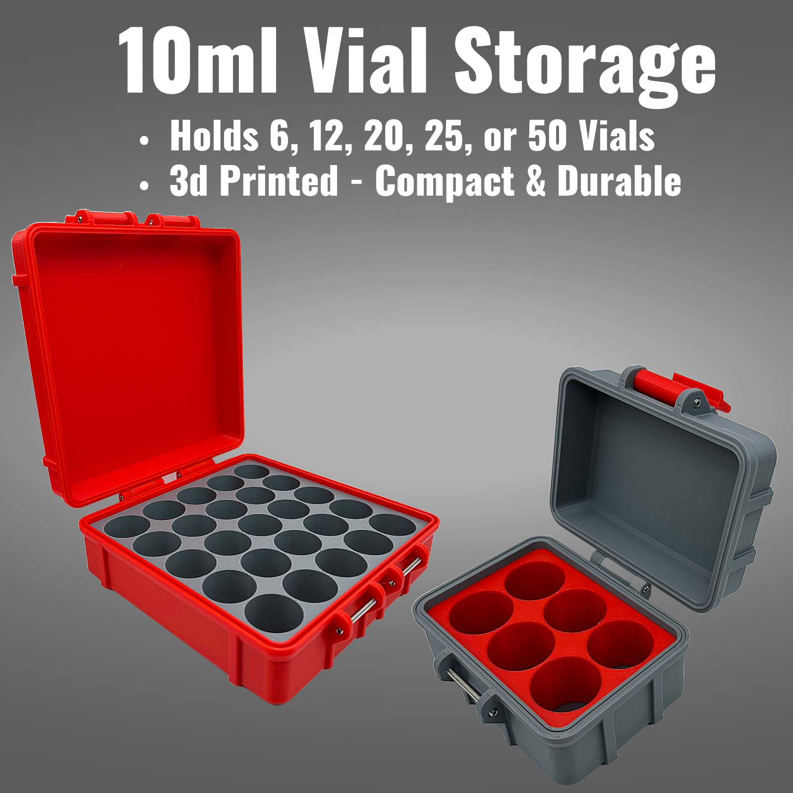 10ml Vial Storage Case – TRT HRT Peptide Organizer (6 to 50 Slot Options)