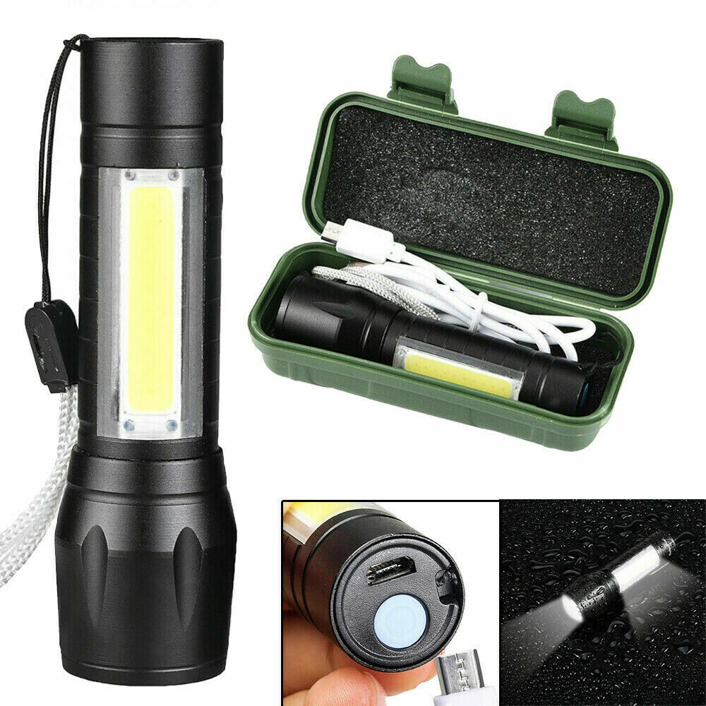 LED Flashlight Tactical Light Super Bright Torch USB Rechargeable COB