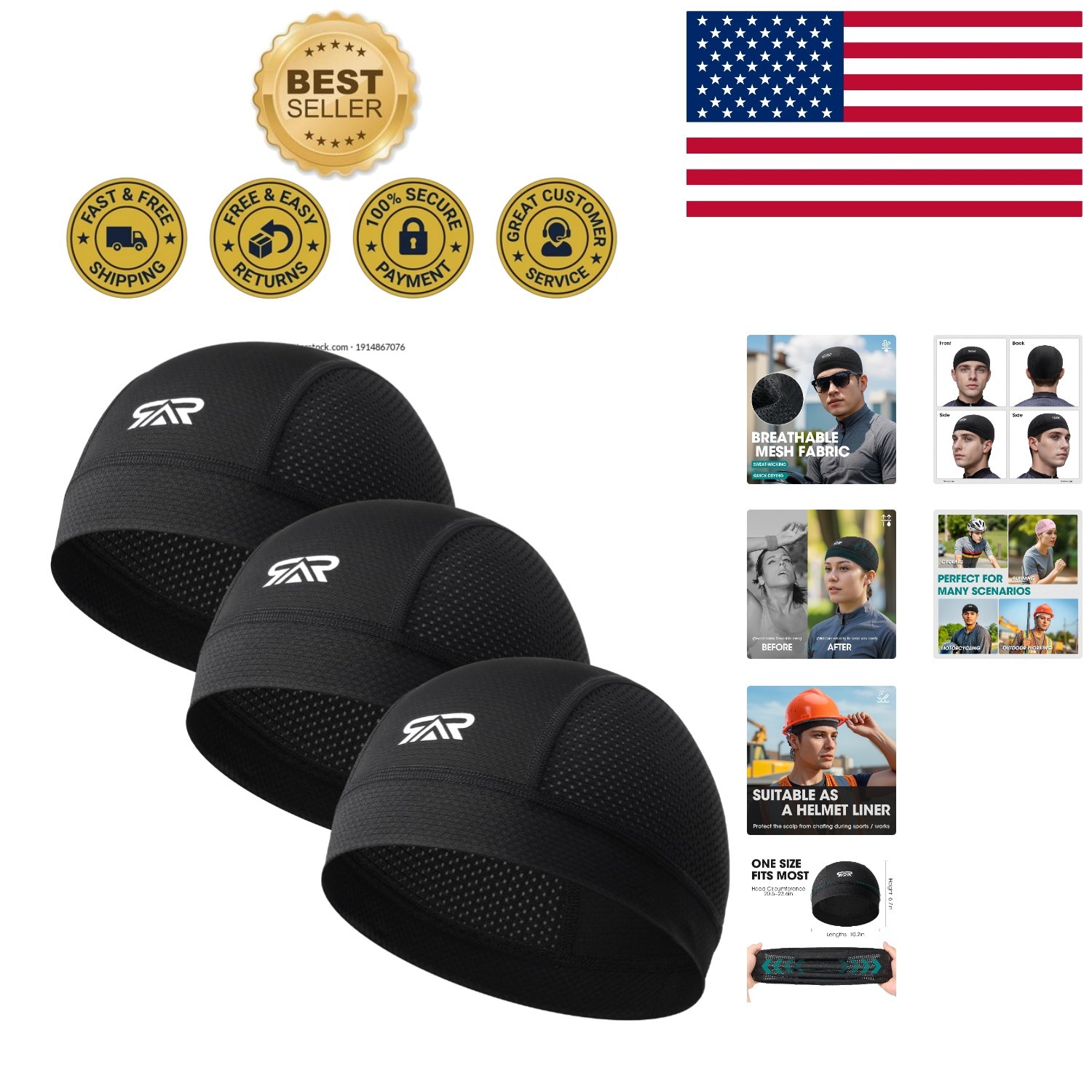 Versatile Helmet Liner Skull Cap Set - Moisture-Wicking & Quick Dry for Sports