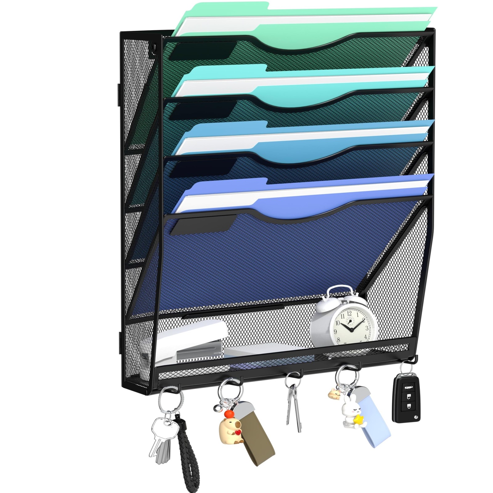 5Tier Hanging Wall File Organizer 5 Hooks Mesh Mail Paper Document Holder