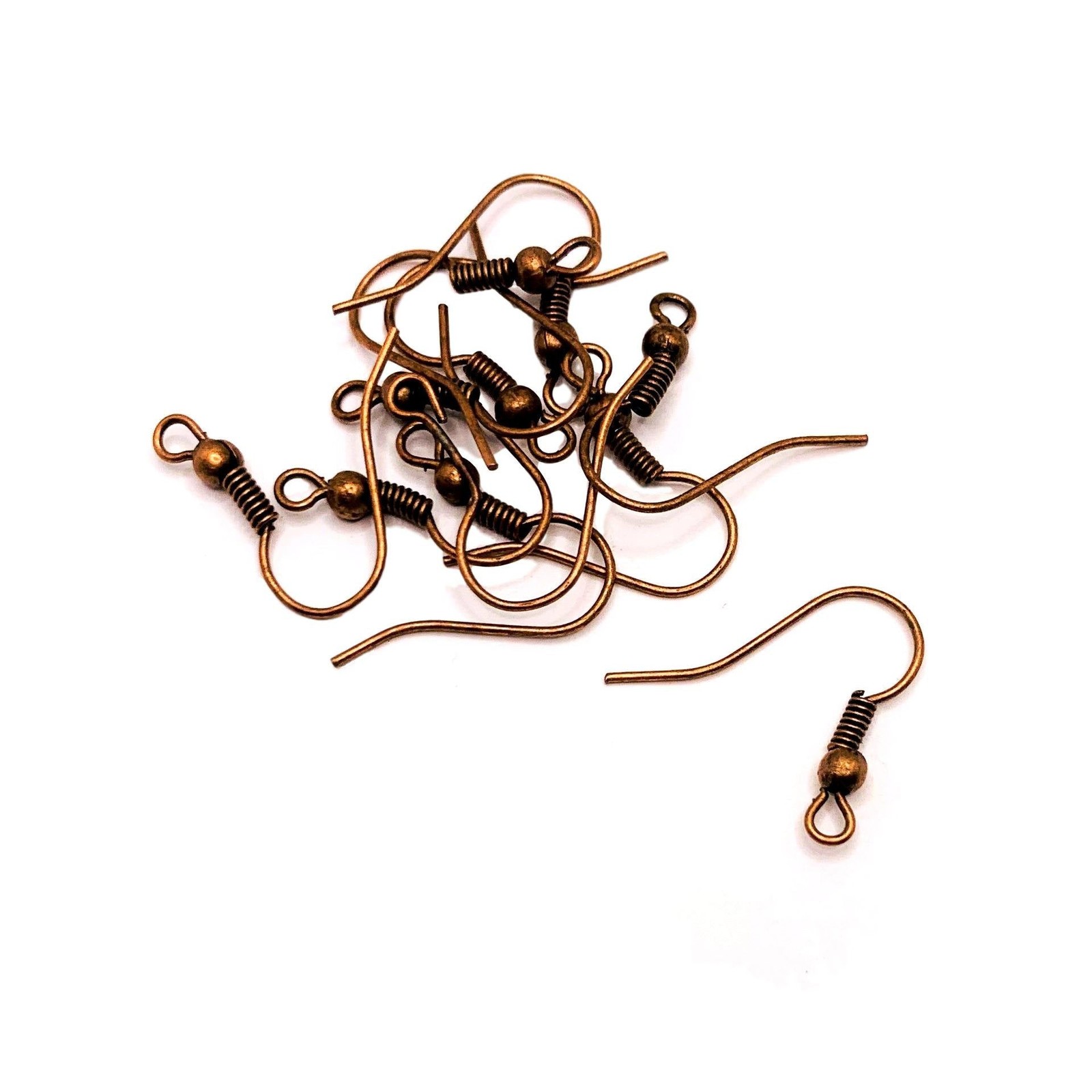 Antiqued Red Copper Fish Hook Earring Wires with Spring and Ball, 20x18mm - US