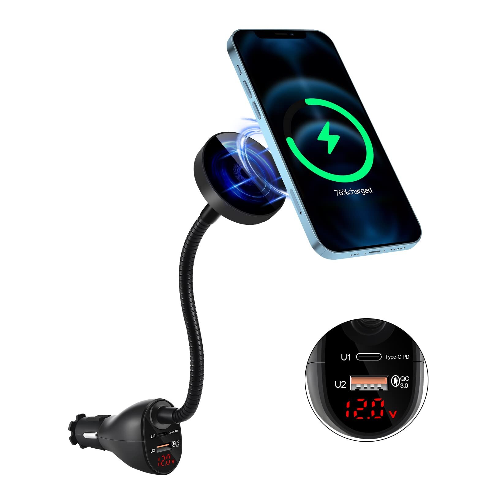 DACK Mag-Safe 15W Car Cigarette Lighter Wireless Charger, Magnetic ... Fast Ship