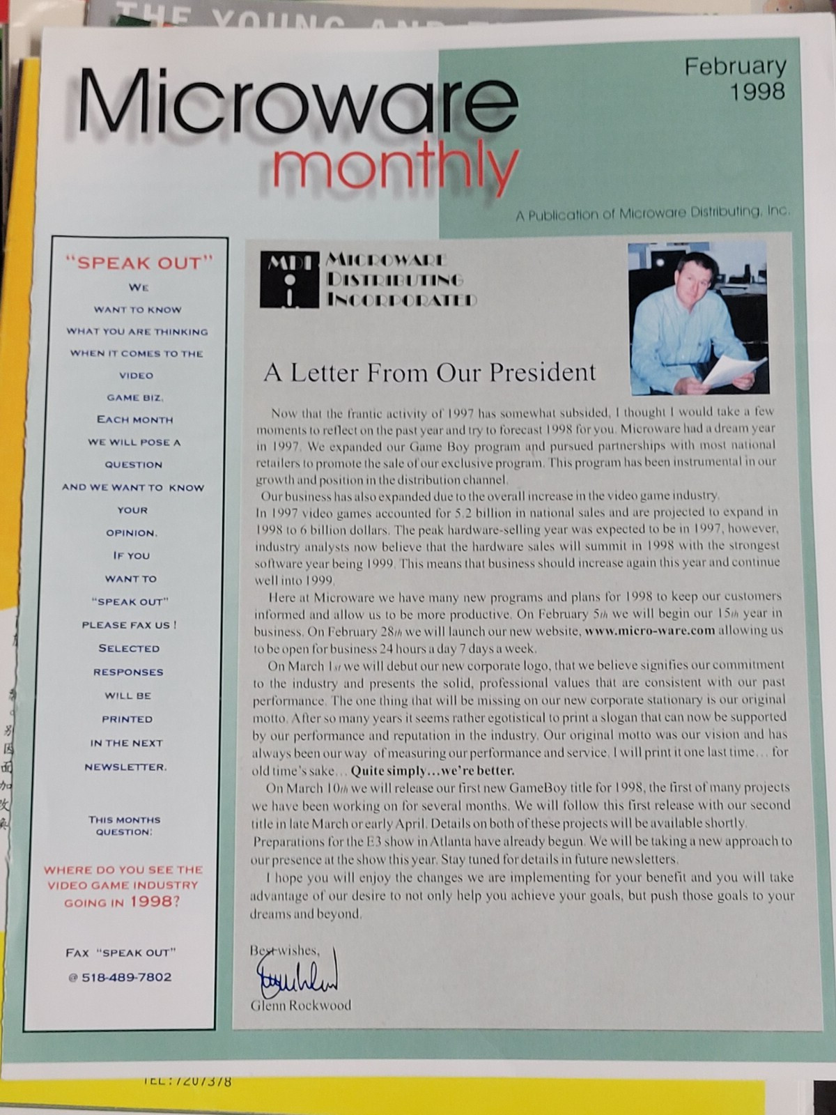 Microware Monthly (February 1998) USA Software Newsletter VG/VF Condition