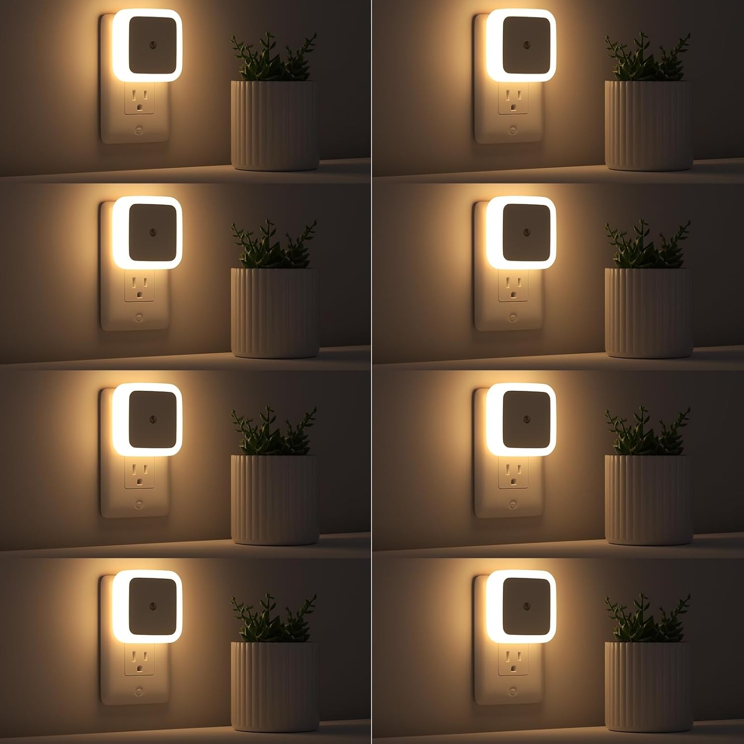 8-pack warm white plug-in LED dusk to dawn night lights