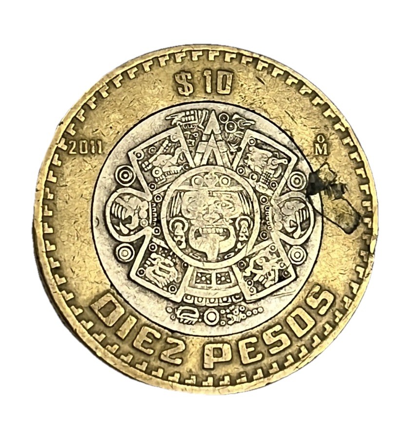 Mexico 2011 10 Pesos Bi-Metallic Coin Aztec Calendar Design