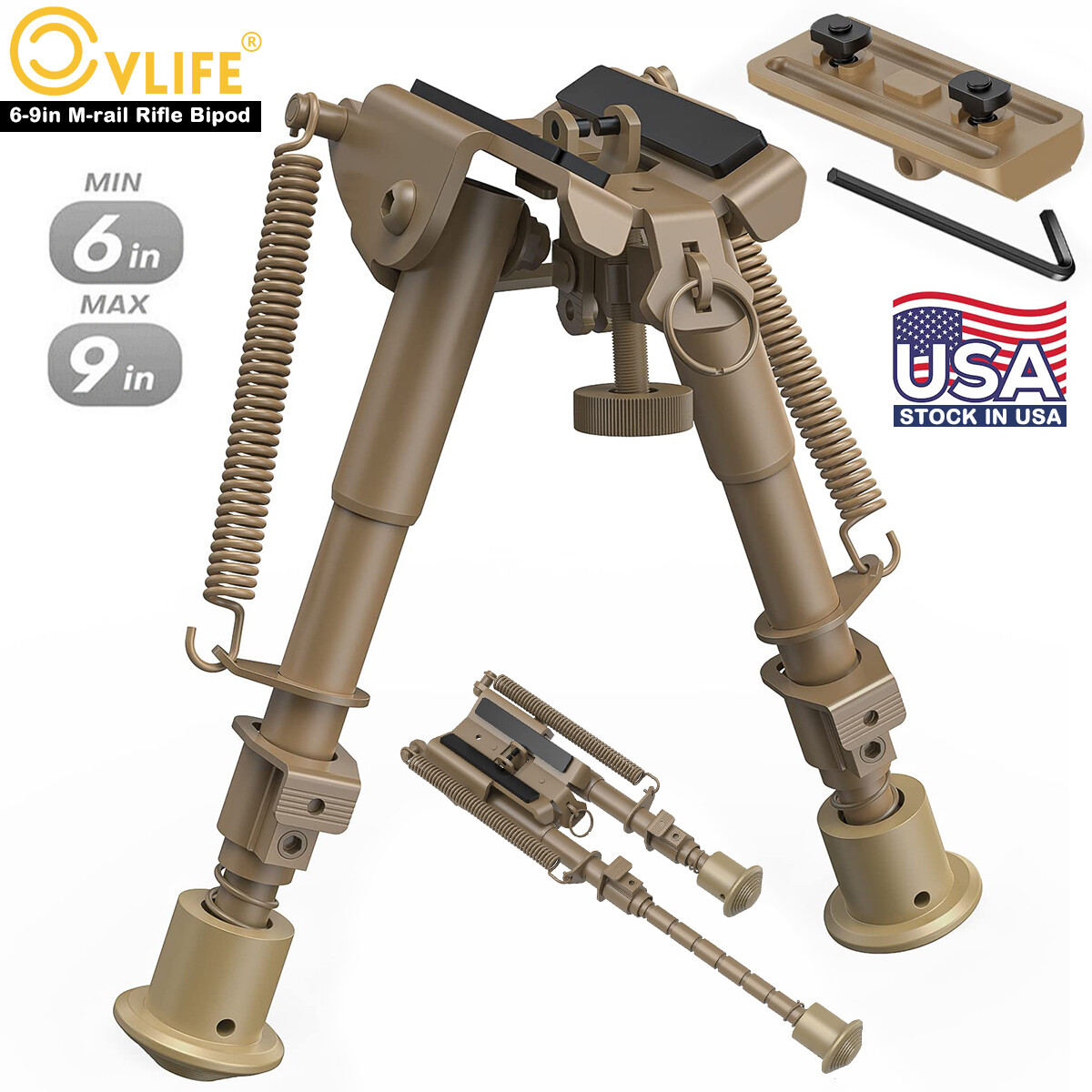 Hunting 6-9 Inches M-rail Rifle Bipod with Adapter for M-Rails Sling Stud Bipod
