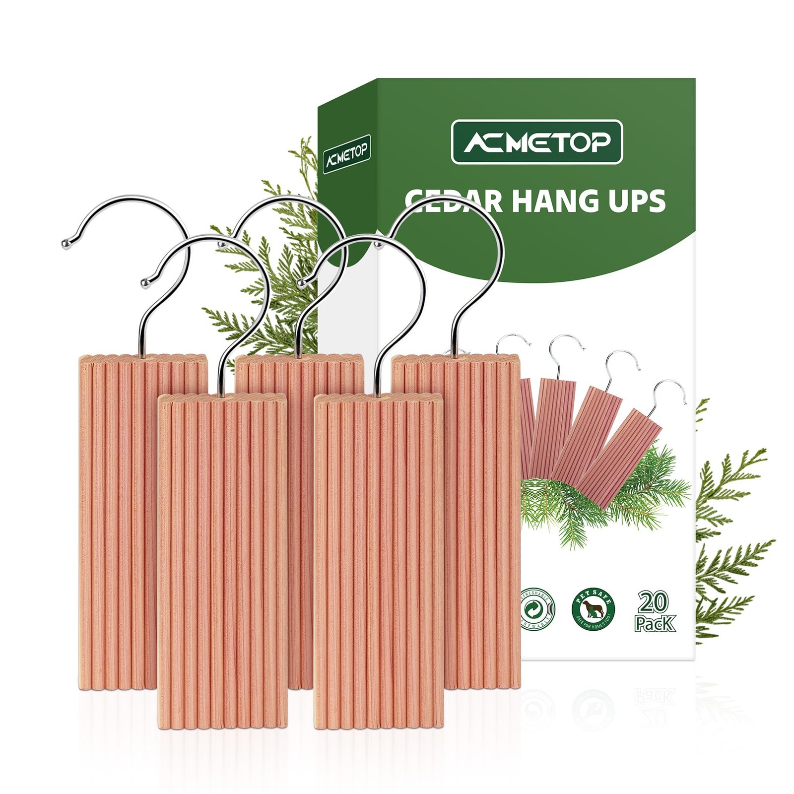 20 Pack Cedar Hang Ups,100% Natural Rectangular Cedar Blocks for Clothes Storage